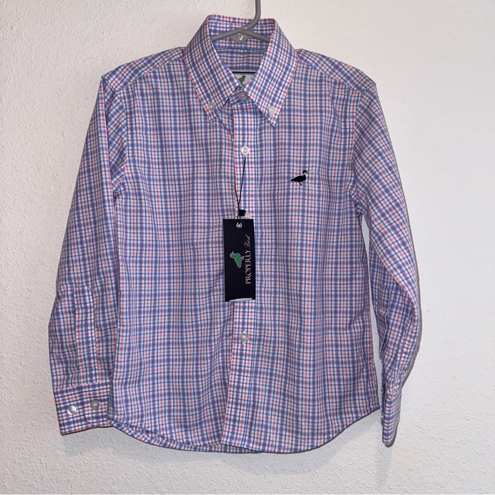 new properly tied boys pregnancy button down shirt